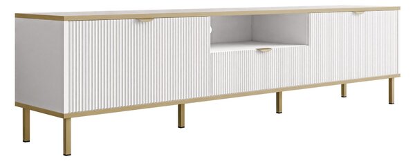 TV-állvány Comfivo Elblare, Közepes sűrűségű farostlemez, Laminált forgácslap, 46x181x35cm, Aranysárga, Fehér