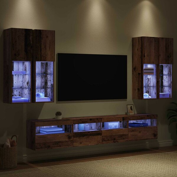 VidaXL TV Fali Szekrény Szett LED Fényekkel 7 pcs Öreg fa