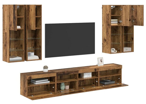 VidaXL TV Fali Szekrény Szett LED Fényekkel 7 pcs Öreg fa