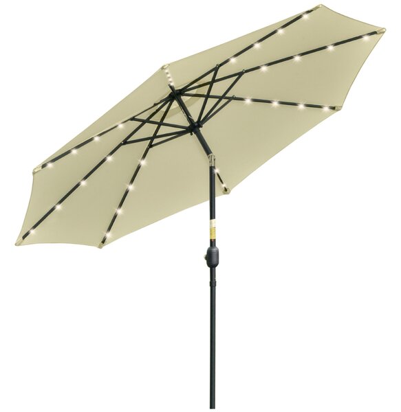 Outsunny Dönthető kerti napernyő, Ø265 cm, 32 napelem LED lámpával és hajtókarral, Bézs