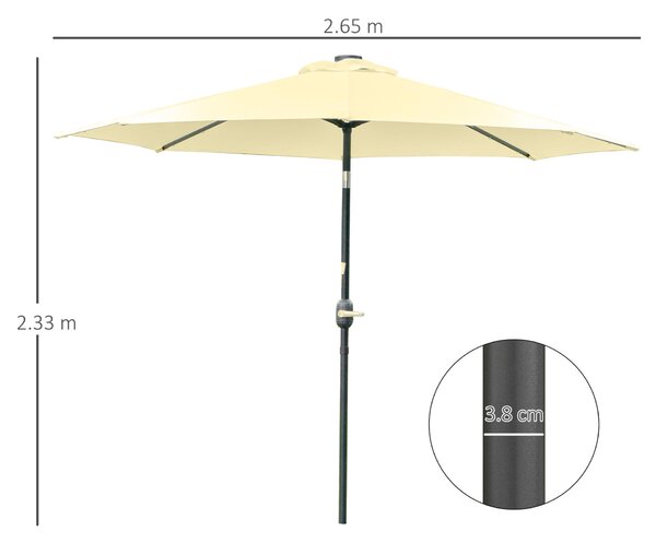 Outsunny Dönthető kerti napernyő, Ø265 cm, 32 napelem LED lámpával és hajtókarral, Bézs