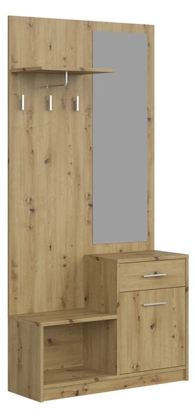 Előszoba garnitúra Houston 2084, 184x90x30cm, Tükör, Artisan tölgy, Laminált forgácslap