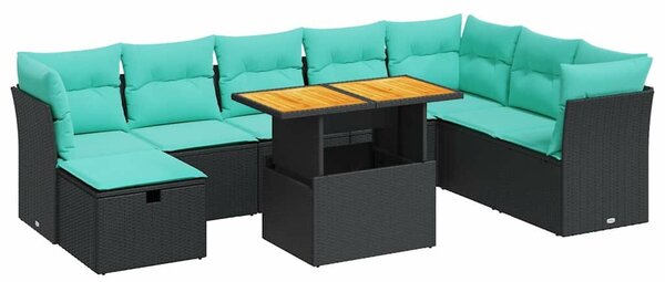 VidaXL 9 részes szürke polyrattan akácfa kerti ülőgarnitúra párnákkal