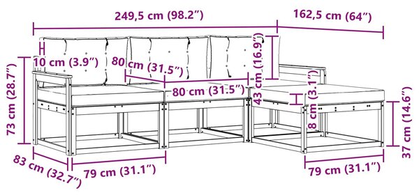 VidaXL Kültéri kanapé szett párnával 4 pcs Természetes és krémszínű