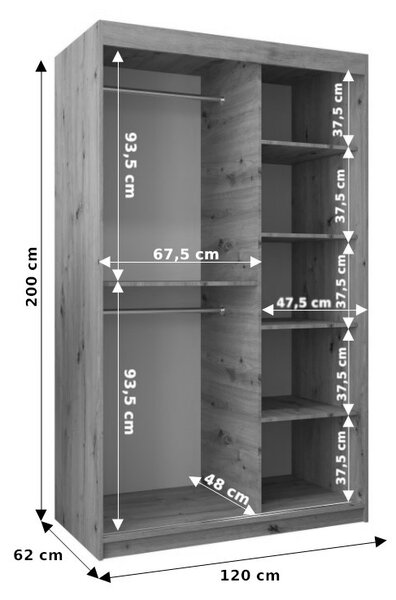Ruhásszekrény 120 cm Eclipse (sonoma tölgy + matt fekete)