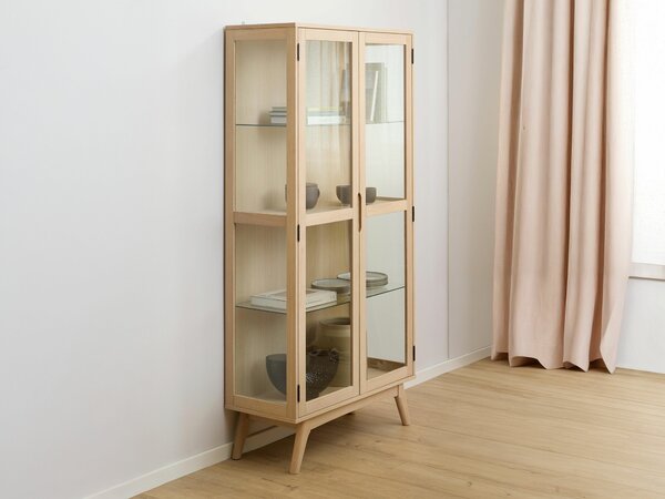 Könyvespolc Norsica Elmdome 114, Zárt, Ajtókkal, Természetes fa furnér, Edzett üveg, 192x94x40cm, Fehérített tölgy, Tölgy