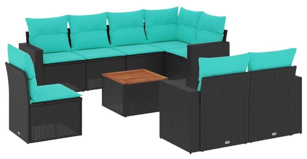 VidaXL 9 részes fekete polyrattan kerti ülőgarnitúra párnával