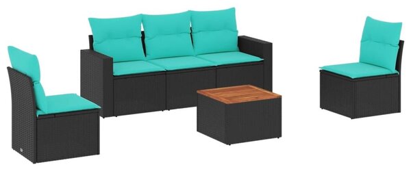VidaXL 6 részes fekete polyrattan kerti ülőgarnitúra párnával