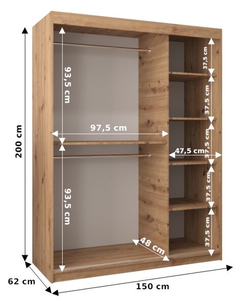 Ruhásszekrény 150 cm Milain (fehér)