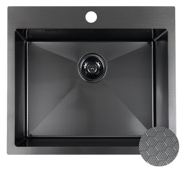 Laveo Malawi, 1 rekeszes rozsdamentes mosogató 580x500x200 mm, fekete, LAV-SLM_710H
