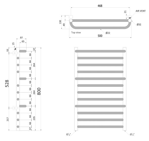 Sapho Sapho, MANISA fűtőelem 500x800mm, három fogantyúval törölközőhöz, króm, IZ110