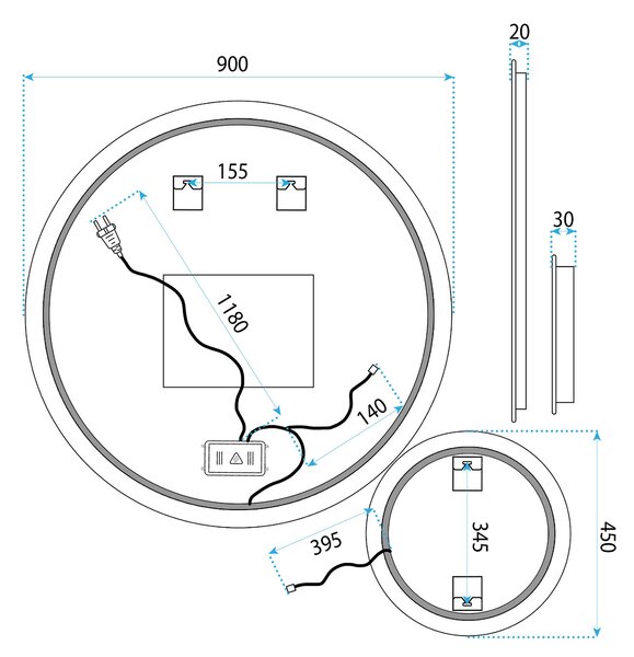 LED Tükör R-9045 90cm + 45cm