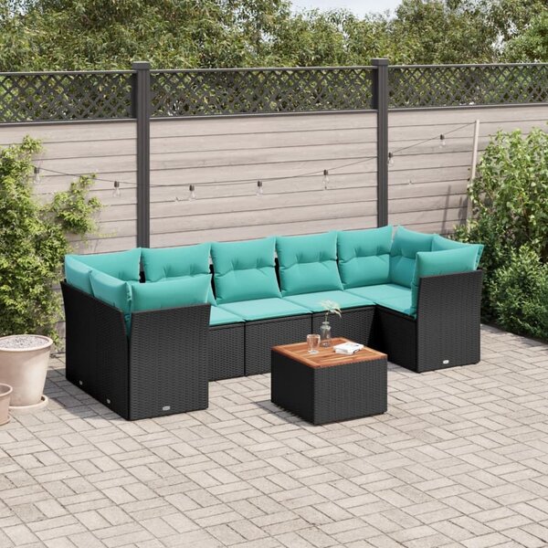 VidaXL 8 részes fekete polyrattan kerti ülőgarnitúra párnával