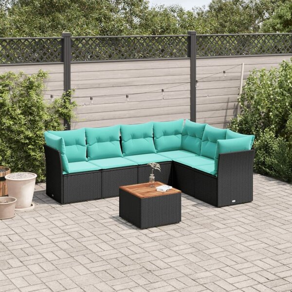 VidaXL 7 részes fekete polyrattan kerti ülőgarnitúra párnákkal