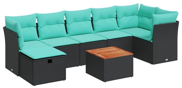 VidaXL 8 részes fekete polyrattan kerti ülőgarnitúra párnákkal