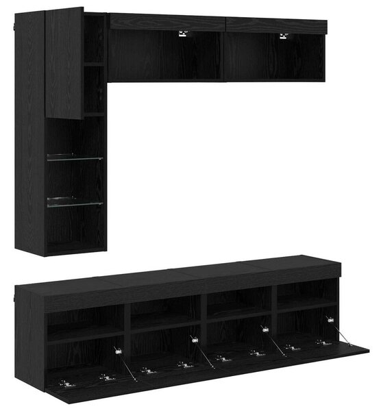 VidaXL TV szekrény LED -es lámpákkal 7 pcs Fekete tölgy Faanyag