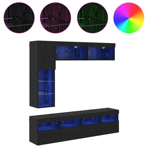 VidaXL TV szekrény LED -es lámpákkal 7 pcs Fekete tölgy Faanyag
