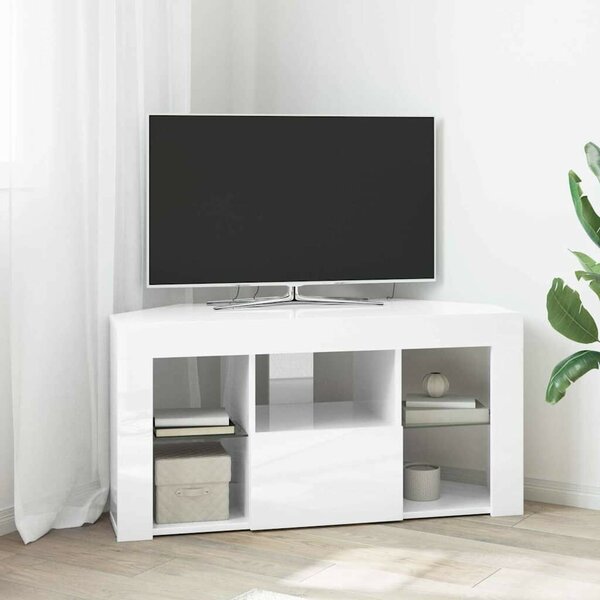 VidaXL Sarok LED TV szekrény Magas fényű Fehér 104 x 40 x 50 cm