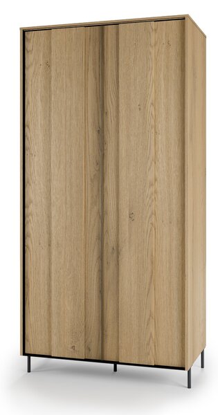 Gardróbszekrény Melveni 100, Laminált forgácslap, 200x99x55cm, Cremona tölgy, Fekete