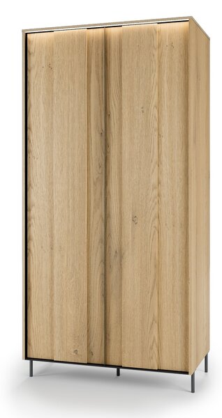 Gardróbszekrény Melveni 100, Laminált forgácslap, 200x99x55cm, Cremona tölgy, Fekete