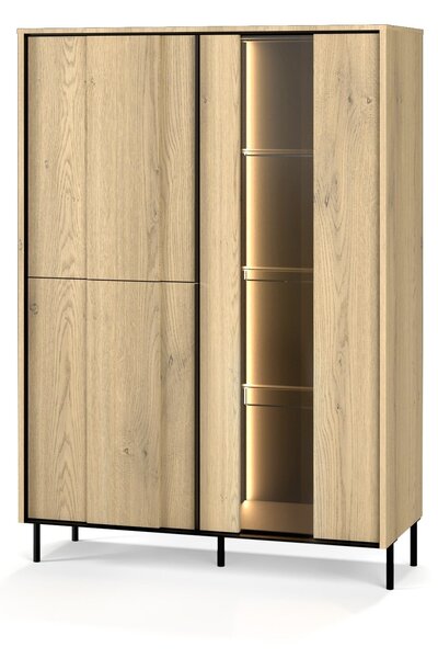 Könyvespolc Melveni 101, Ajtókkal, Zárt, Edzett üveg, Laminált forgácslap, 140x99x41cm, Fekete, Cremona tölgy