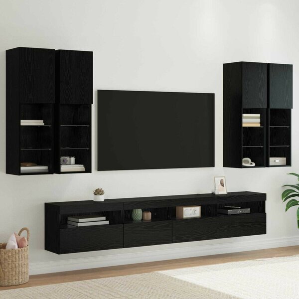 VidaXL TV Fali Szekrény Szett LED Fényekkel 7 pcs Fekete tölgy