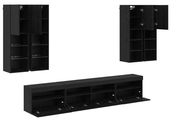 VidaXL TV Fali Szekrény Szett LED Fényekkel 7 pcs Fekete tölgy