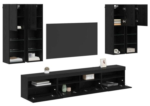 VidaXL TV Fali Szekrény Szett LED Fényekkel 7 pcs Fekete tölgy