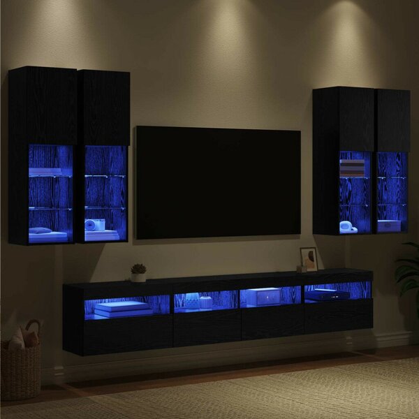 VidaXL TV Fali Szekrény Szett LED Fényekkel 7 pcs Fekete tölgy