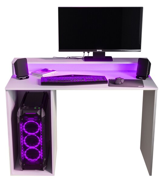 Sarok Gamer PC asztal Garrick 2 (biely) (LED RGB világítással)