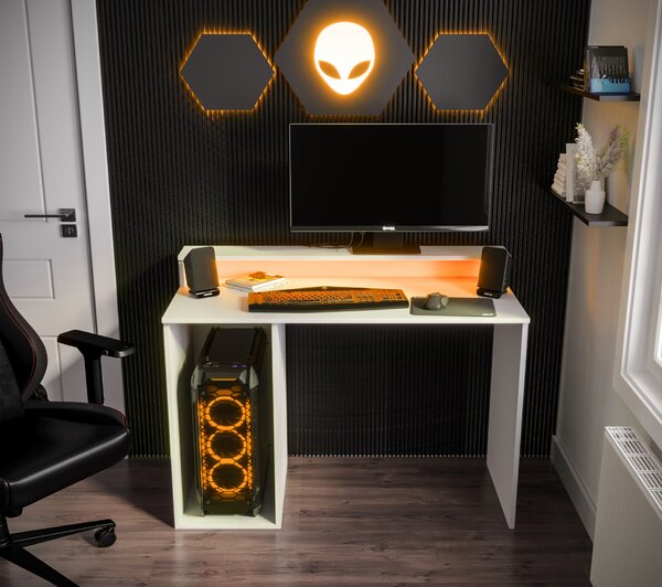 Sarok Gamer PC asztal Garrick 2 (biely) (LED RGB világítással)