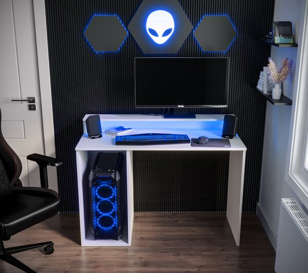Sarok Gamer PC asztal Garrick 2 (biely) (LED RGB világítással)