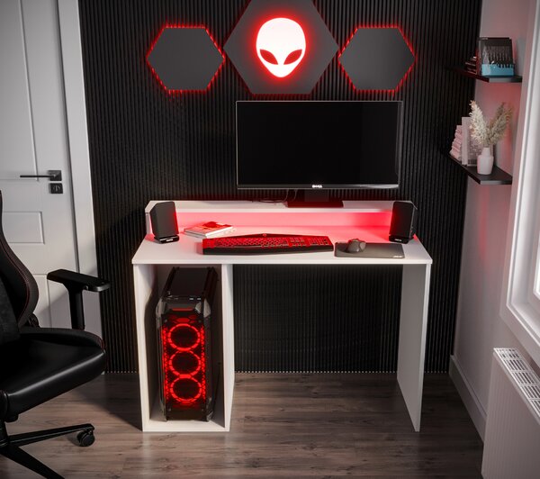 Sarok Gamer PC asztal Garrick 2 (biely) (LED RGB világítással)