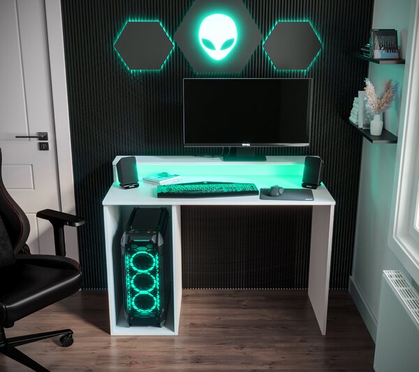Sarok Gamer PC asztal Garrick 2 (biely) (LED RGB világítással)
