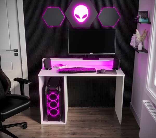 Sarok Gamer PC asztal Garrick 2 (biely) (LED RGB világítással)