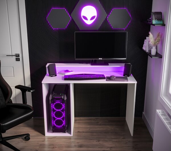 Sarok Gamer PC asztal Garrick 2 (biely) (LED RGB világítással)