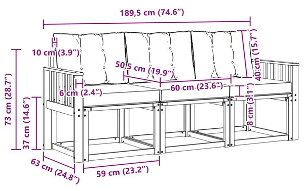 VidaXL Kültéri kanapé szett párnával 3 pcs Fehér és Bézs