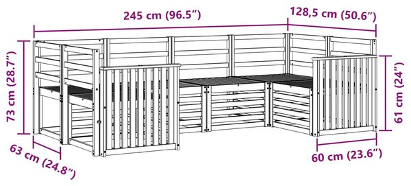VidaXL Kültéri kanapé szett 6 pcs Fehér 245 x 128,5 x 73 cm