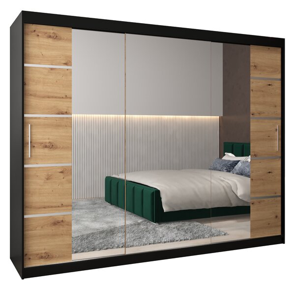 Ruhásszekrény 250 cm Verika 4 250 (fekete + artisan tölgy)