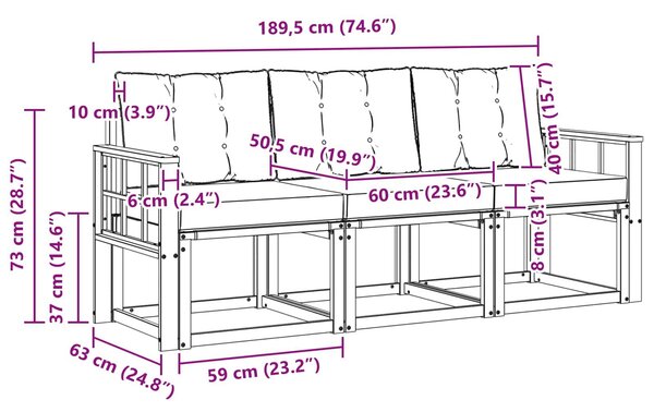 VidaXL Kültéri kanapé szett párnával 3 pcs Természetes és krémszínű