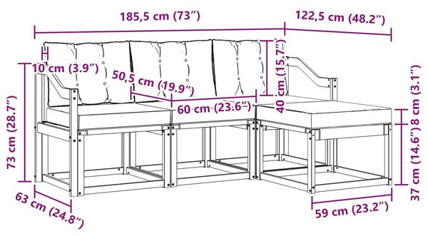VidaXL Kültéri kanapé szett párnával 4 pcs Fehér és Világosszürke