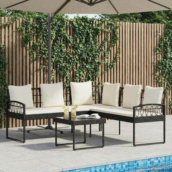 VidaXL Kerti Kanapé Szett 2 pcs Fekete és Krém Poli Rattan Acél