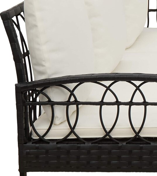 VidaXL Kerti Kanapé Szett 2 pcs Fekete és Krém Poli Rattan Acél