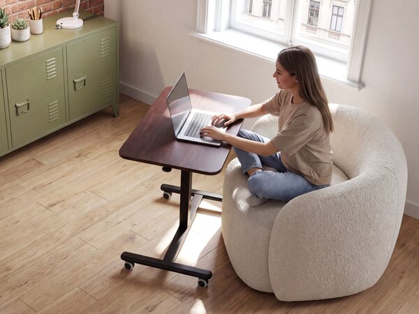 Manuálisan állítható laptop állvány ACADEMIA 65 cm x 48 cm kerekekkel Sötétbarna