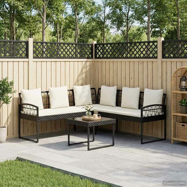 VidaXL Kerti Kanapé Szett 2 pcs Fekete és Krém Poli Rattan Acél