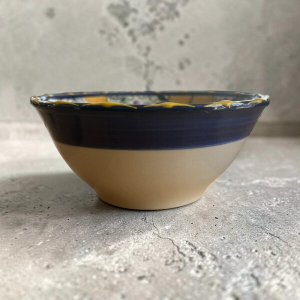 Citrom mintájú reggeliző tálka 16,5 cm x 7,5 cm sötétkék szegéllyel