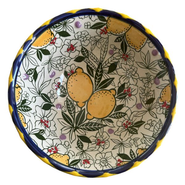 Citrom mintájú reggeliző tálka 16,5 cm x 7,5 cm sötétkék szegéllyel