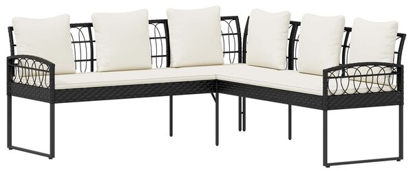 VidaXL Kerti Kanapé Szett 2 pcs Fekete és Krém Poli Rattan Acél