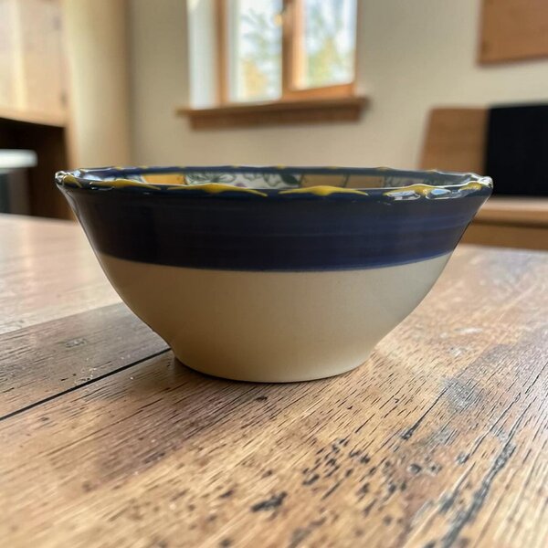 Citrom mintájú reggeliző tálka 16,5 cm x 7,5 cm sötétkék szegéllyel
