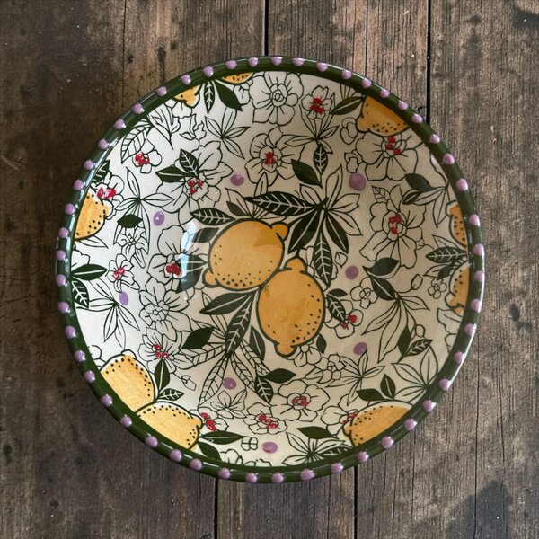 Citrom mintájú reggeliző tálka 16,5 cm x 7,5 cm zöld szegéllyel